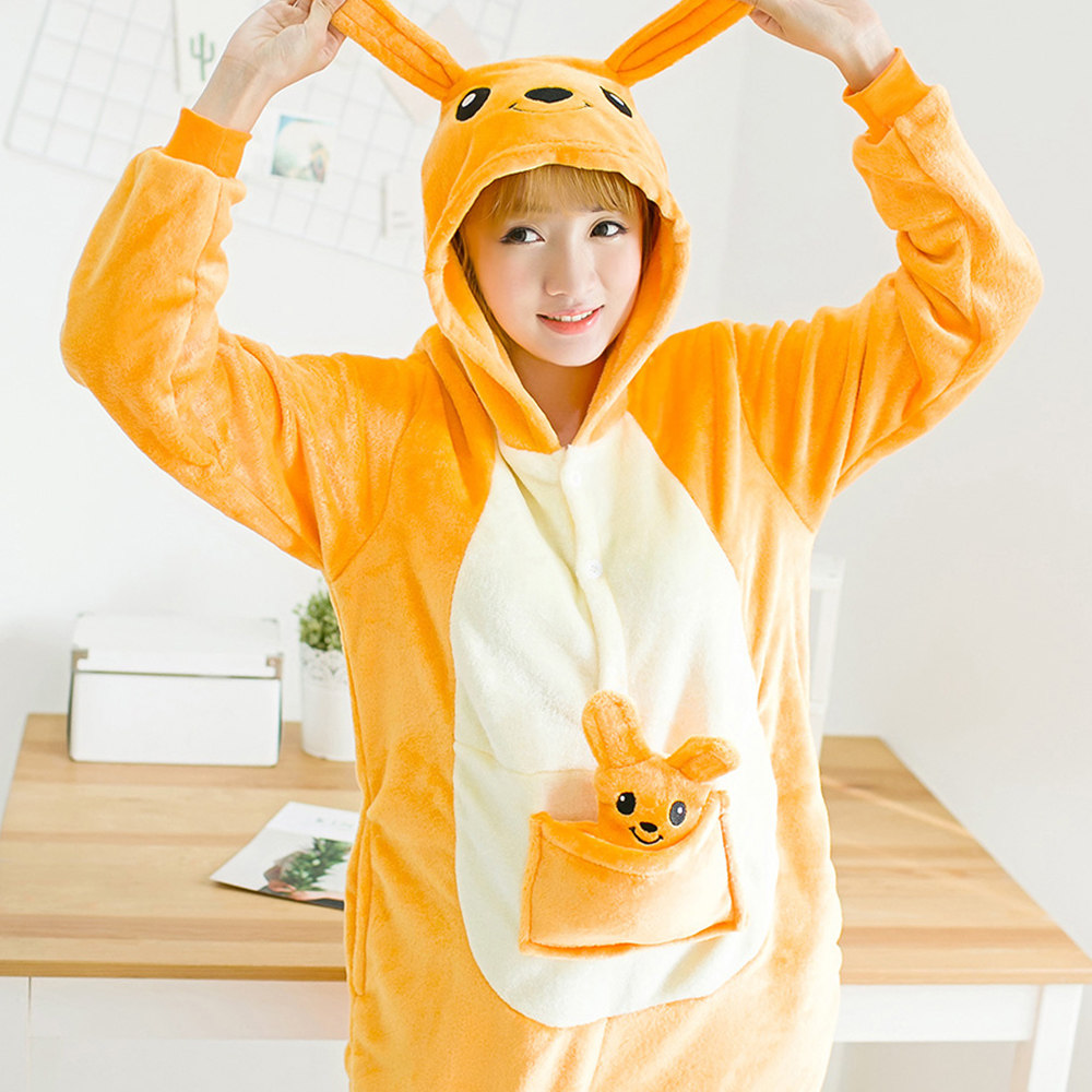 袋鼠睡衣连体衣男女情侣卡通可爱睡装冬季动物造型学生成人法兰绒