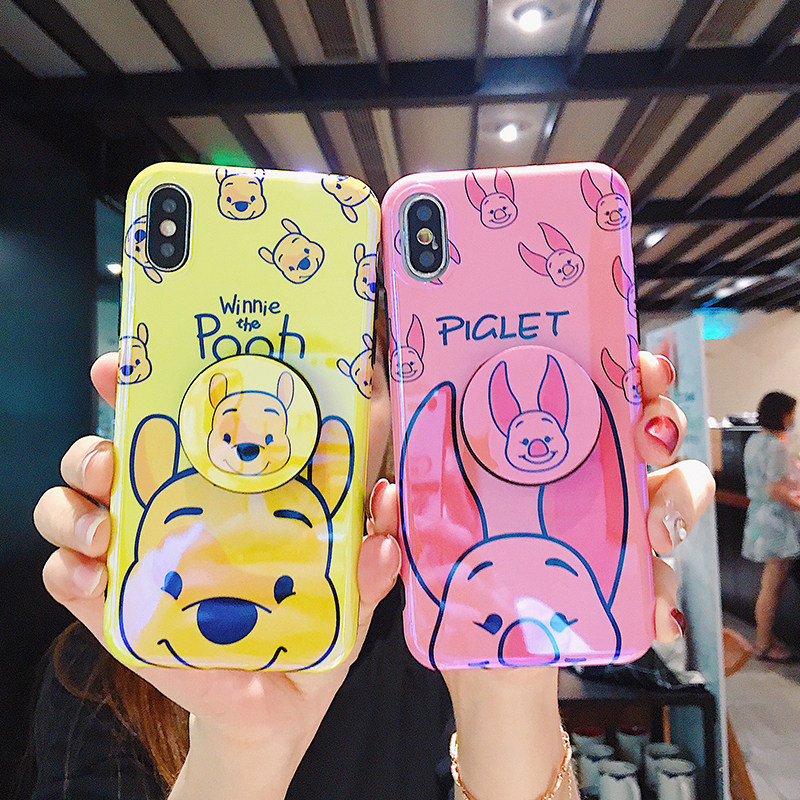 抖音气囊支架小猪维尼熊iPhonex手机壳iPhone6s/7/8plus情侣软壳
