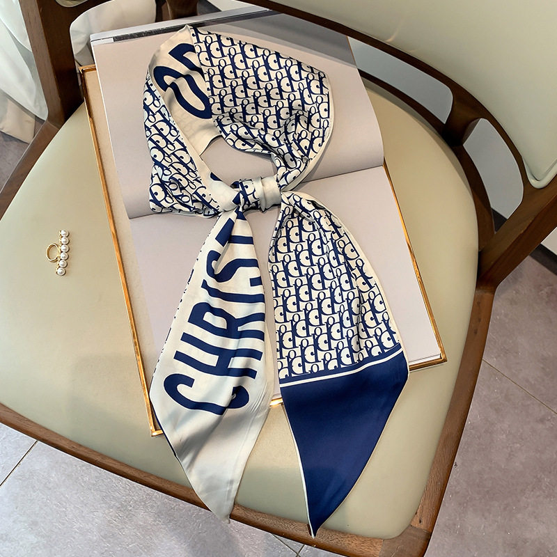 赤双 酷奇欧美春秋字母细长条小丝巾女发带装饰领巾飘带绑包围巾