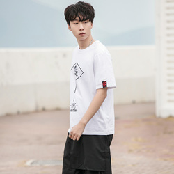 黑探2018春季新款纯棉短袖T恤男 印花圆领打