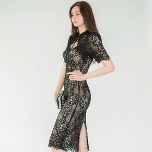 2022 spring new Korean celebrity temperament V-neck slim lace versatile lace Hip Wrap Dress
