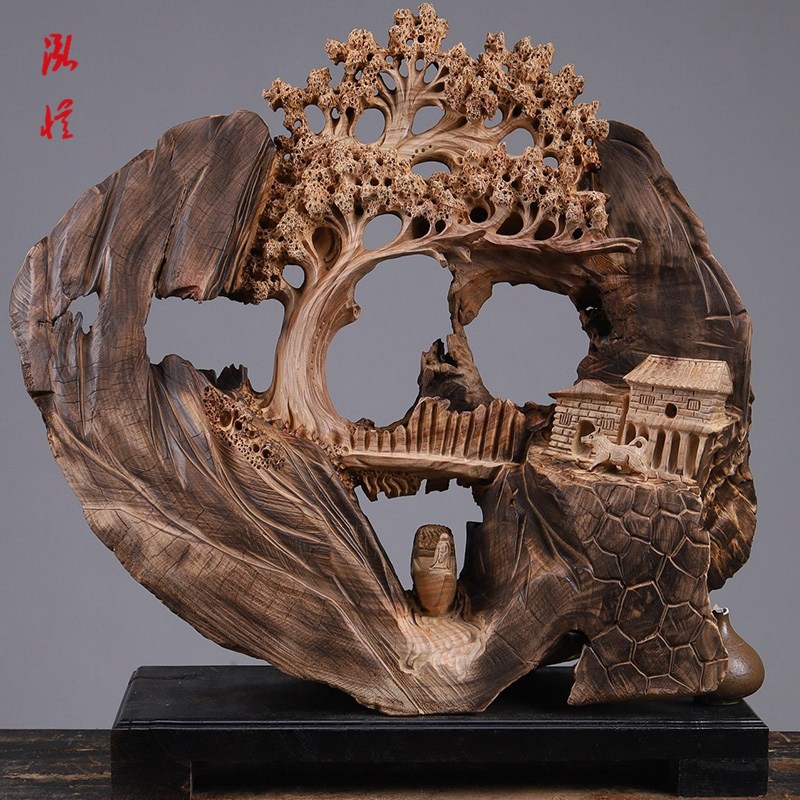 泓忆香樟木 锦绣家园 纯手工雕刻红木工艺品木雕礼品收藏品