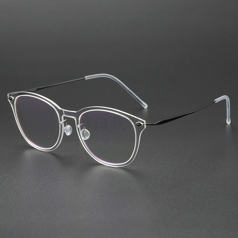 纯钛4.5g丹麦林德6506男女同款适合高度数近视时尚圆框超轻眼镜架