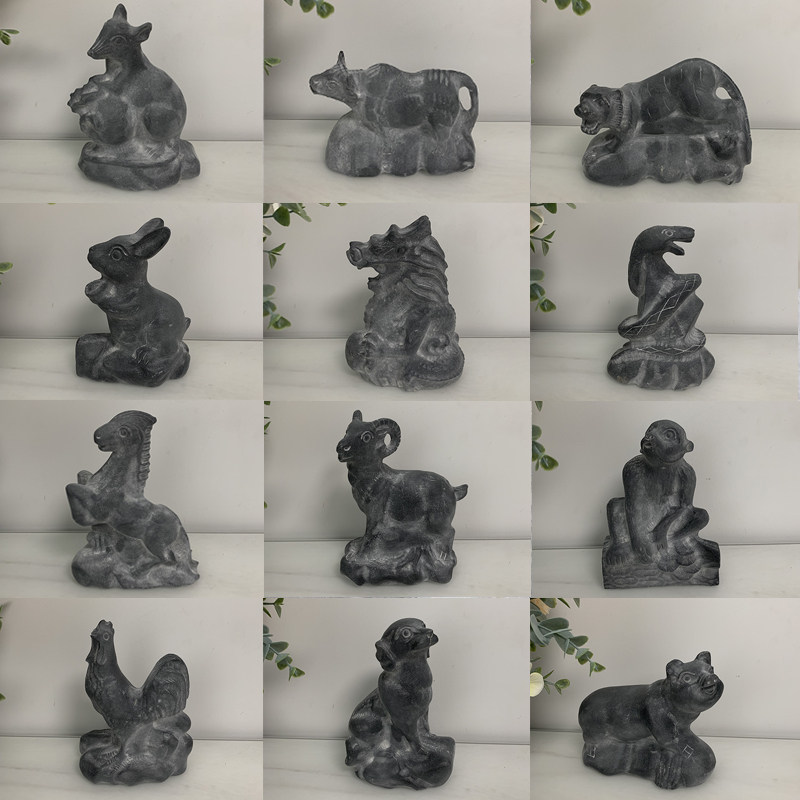 石雕12生肖摆件青石雕刻鼠牛虎兔龙蛇马羊猴鸡狗猪青石十二生肖