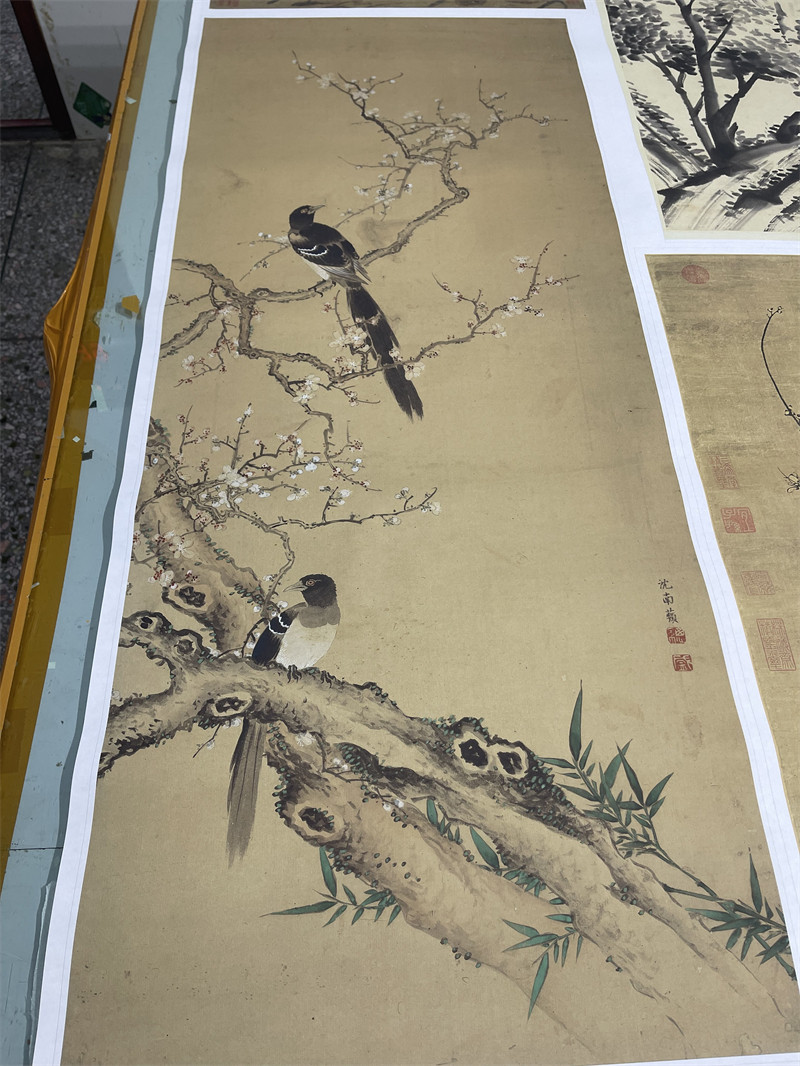 清沈铨喜鹊双喜图工笔花鸟画仿古国画高档挂画微喷复制装饰临摹