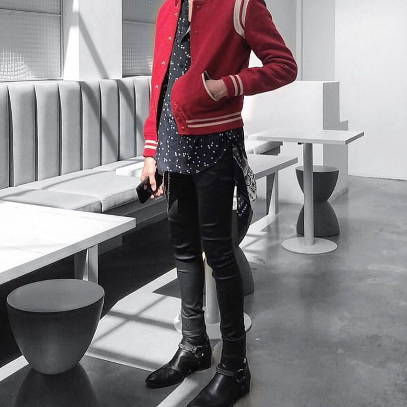 定制slp风格红色棒球服羊毛呢夹克男女情侣外套春秋修身短款潮流