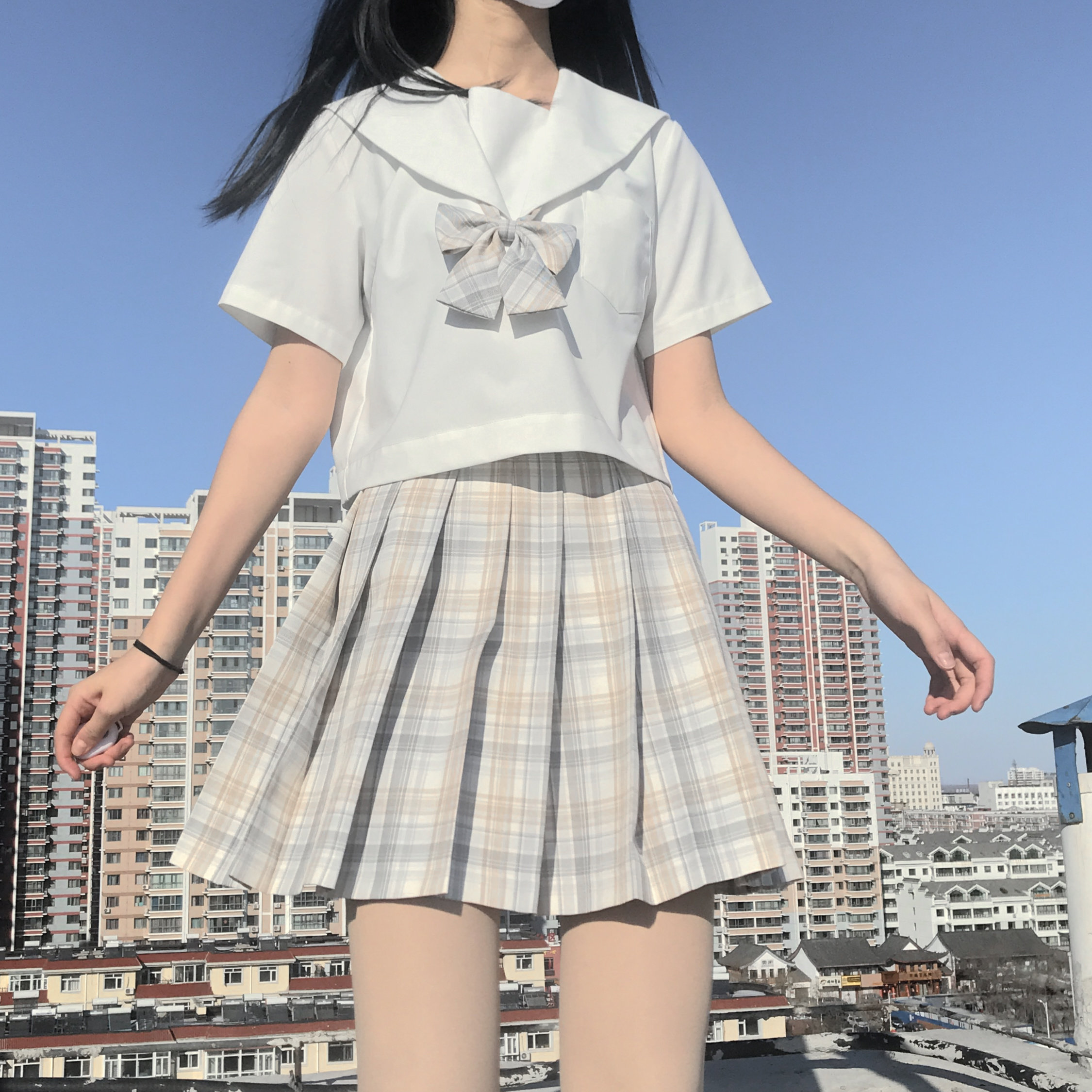 莎莎糖原创杏岛砂jk格裙现货学院风百褶裙半身裙正统显瘦短女a字