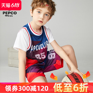 小猪班纳男童夏季套装2024新款儿童短袖T恤短裤运动两件套篮球服