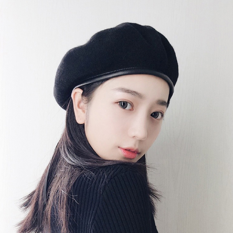 贝雷帽2021年新款头围小皮边贝雷帽女小头围小号s可调节小码帽子
