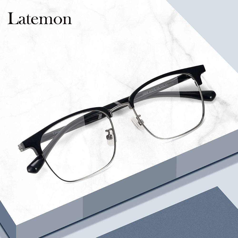 (今日5折)latemon浪特梦复古半框眼镜男大脸近视眼睛