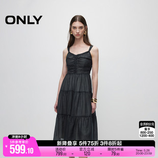 【油画裙】ONLY2024夏季新款吊带V领蛋糕裙长款连衣裙|124207062