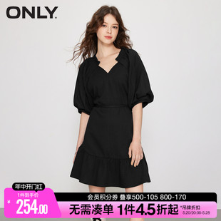 ONLY春夏时尚不规则V领泡泡袖短款连衣裙女|123107079