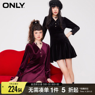 ONLY春夏气质别致丝绒裙子收腰显瘦短连衣裙女