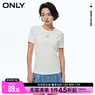 ONLY夏季时尚百搭正肩显瘦纯色通勤简约圆领短袖T恤女|123201177