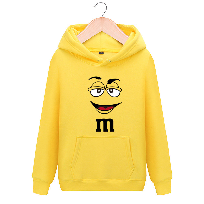彩色_m&m花生牛奶巧克力糖mm豆彩色潮流情侣秋冬连帽卫衣外套衣服男女