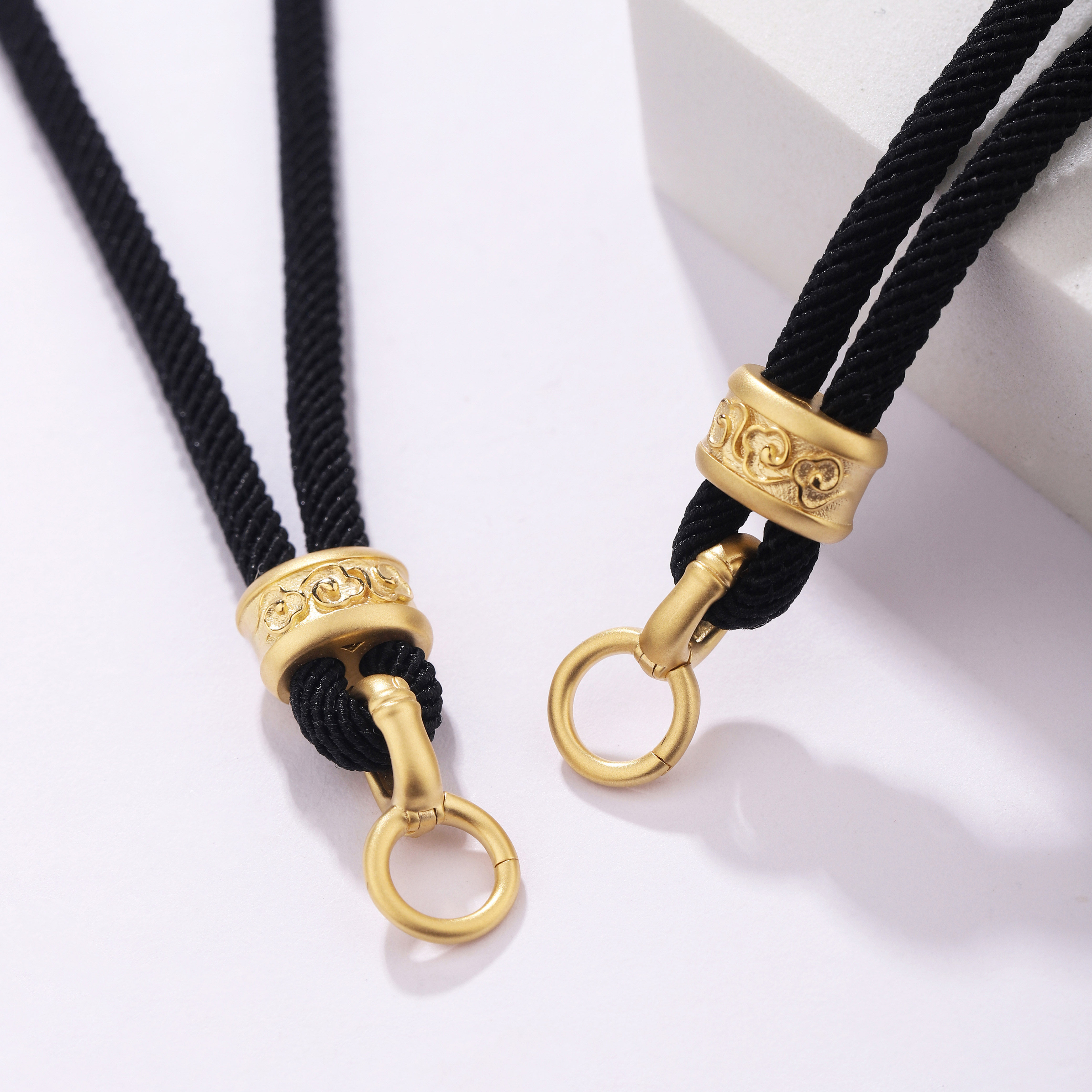 金钰顺珠宝18k金高货绳祥云素金k金吊坠扣头男女百搭款带证书正品