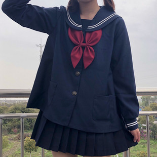 JK制服秋冬款幼稚园藏青色白二本学生日式大码海军领水手服套装