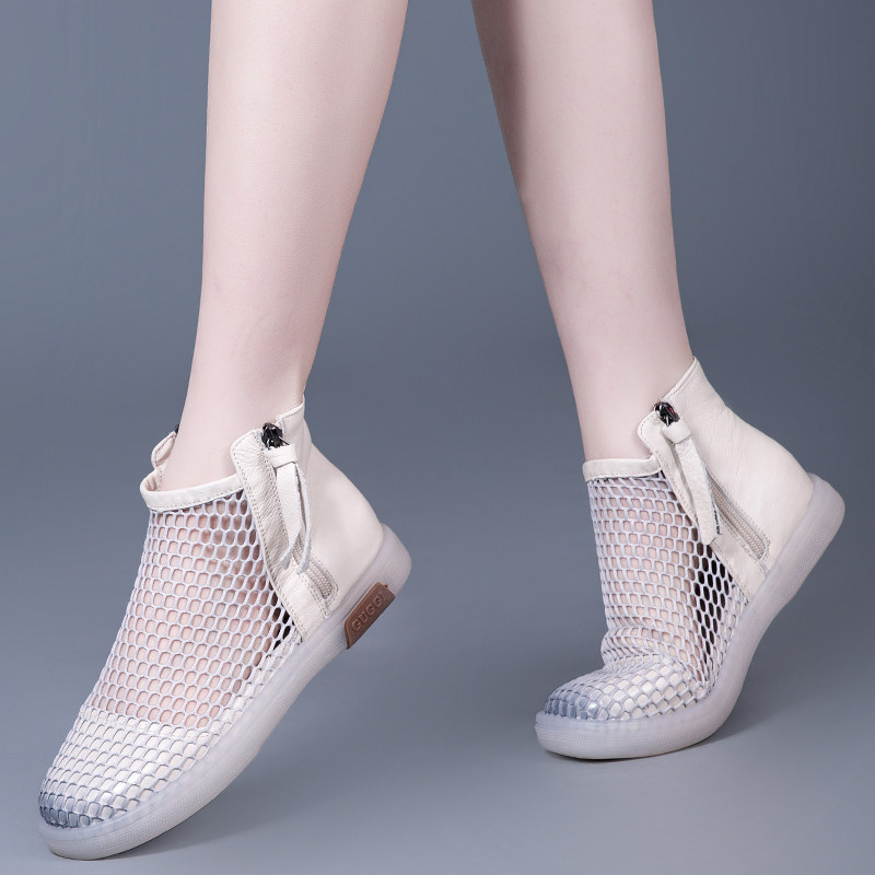 网纱复古凉靴2021年新款罗马镂空短靴女夏凉鞋牛筋底真皮软底网靴