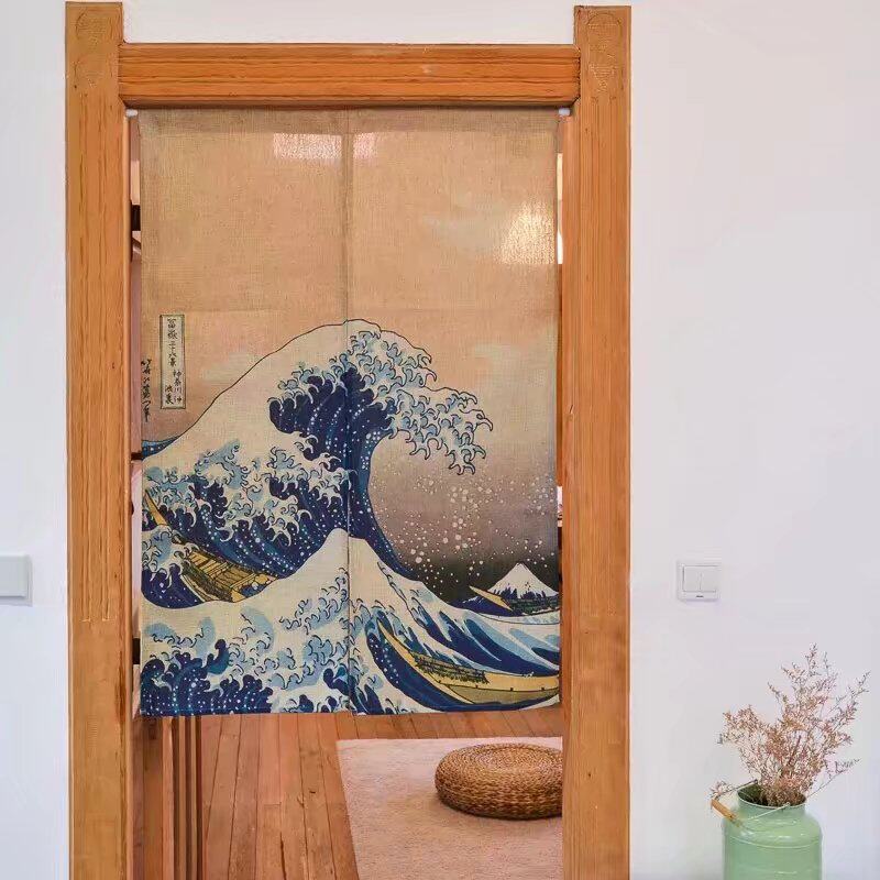 日本浮世绘神奈川冲浪里日式创意门帘隔断帘厨房帘卧室布艺挂帘