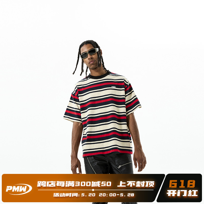 PMW 2023SS复古条纹重磅短袖OVERSIZE