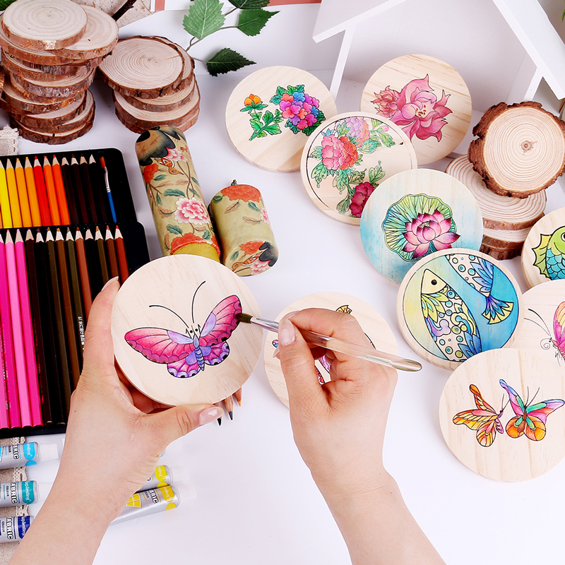 新品环保3个装材料DIY手工绘画实木隔热涂鸦创意韩式可爱杯垫茶道