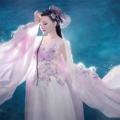 飘逸仙女装立体紫色花舞蹈服装仙子装兔精服装女古装超仙汉服