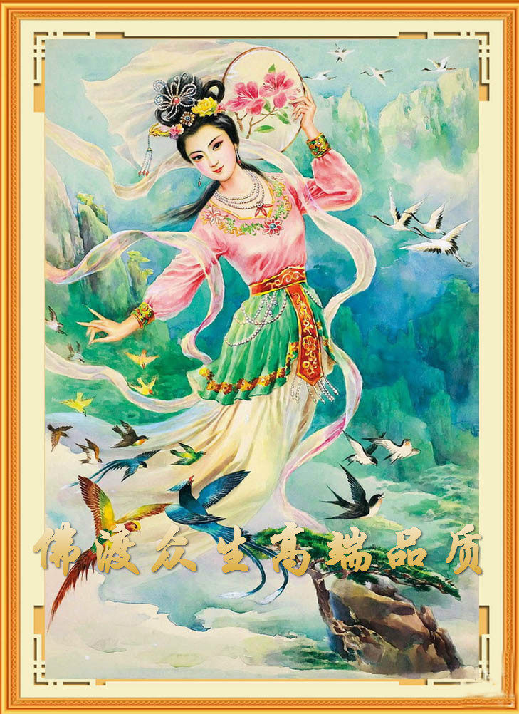 天女新款客厅印花十字绣吉祥吉祥天佛教挂画大吉祥十字绣十字绣套件