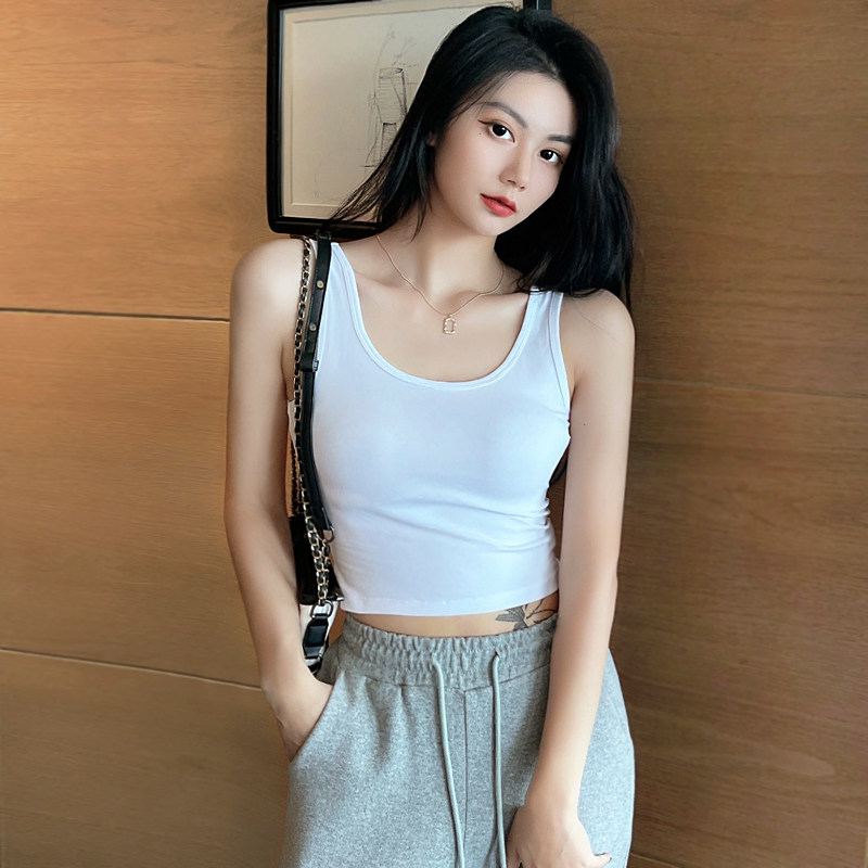 白色背心女内搭外穿u领工字短款吊带内穿辣妹莫代尔运动打底纯棉