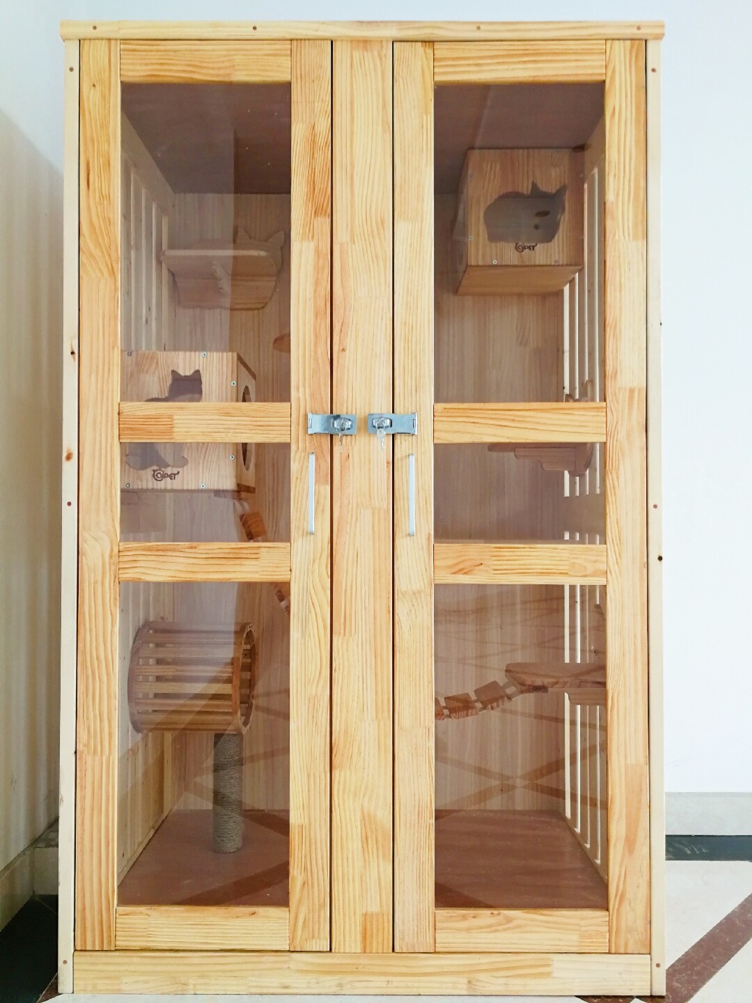 aipet/肥窝多省包邮实木猫柜猫舍实木柜猫爬架猫扑【专利款】