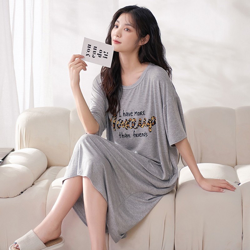 睡衣女夏装高级感网红风睡裙莫代尔短袖凉感家居服休闲孕妇可外穿