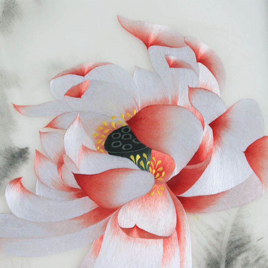 纯手工刺绣《水墨莲花》