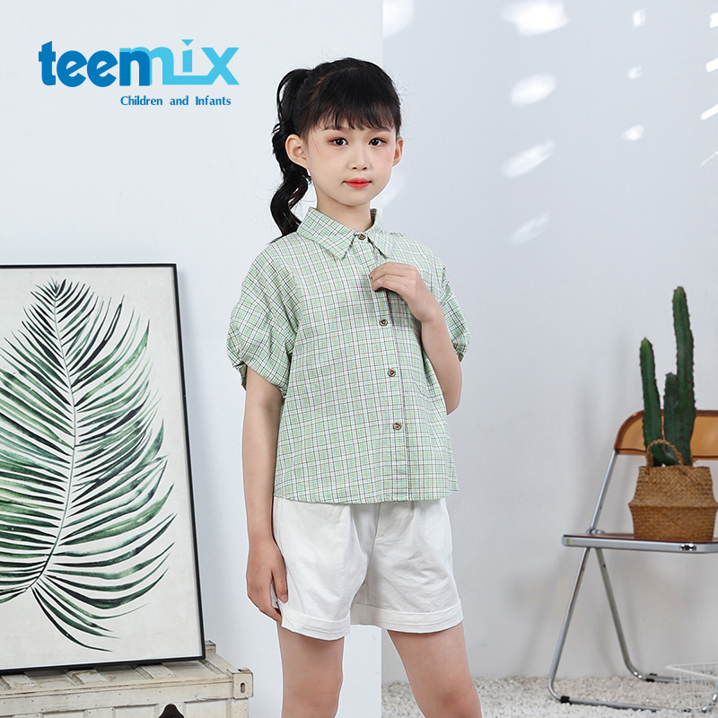 天美意女童短袖衬衫中大童纯棉格子衬衣儿童上衣2022夏季新款童装在类目 童装/婴儿装/亲子装, 衬衫中 - 来自Buy2taobao.com提供专业的淘宝代购服务