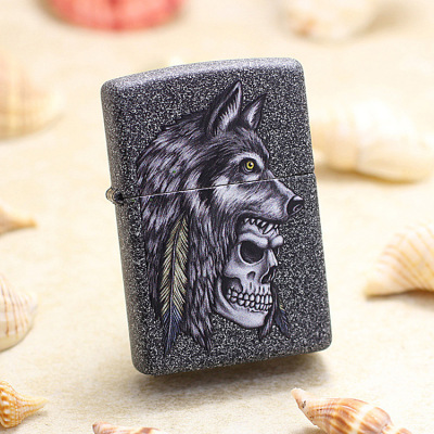 芝宝原装进口美国zippo打火机灰裂磨砂彩印狼头29863zippo