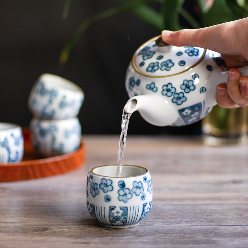 西田木雨日式手绘柄壶煎茶器茶具套装陶瓷泡茶壶花茶杯子酒店家用