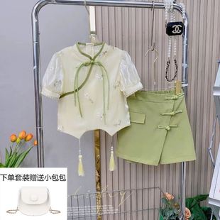 巴拉巴柆清货 女童2024夏装套装儿童夏季古风汉服裤裙洋气女孩宝