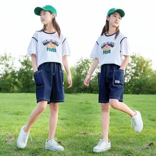 巴拉巴柆女童套装夏季短袖2024新款儿童洋气短裤中大童女装夏装时