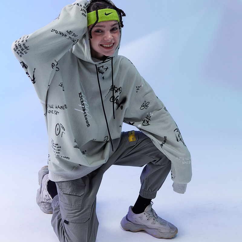 rickyisclownric小丑xroae满印涂鸦撕裂笑脸秋季连帽卫衣男情侣