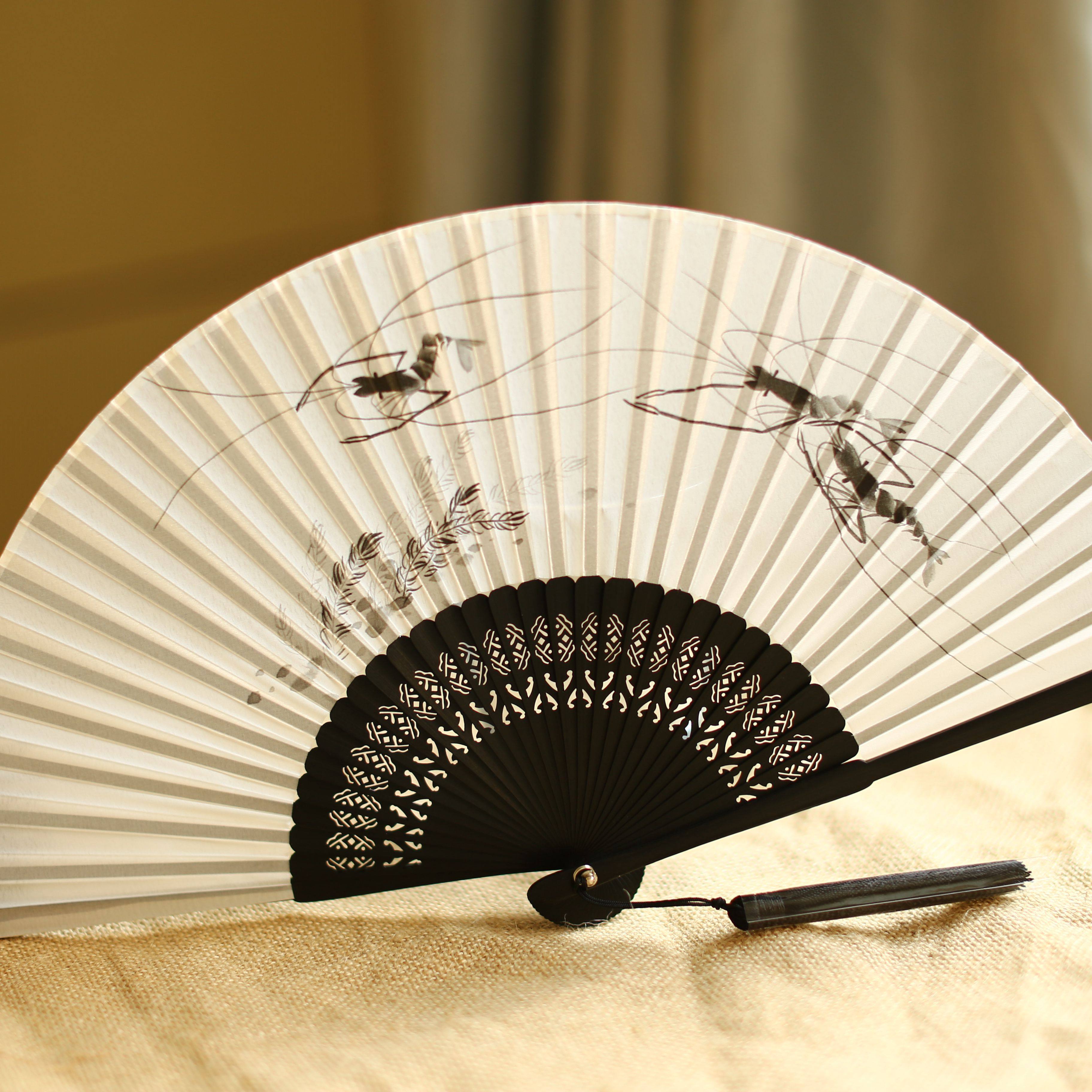 竹节扇子女式汉服旗袍女扇礼品古风夏季折扇丝绸女扇手绘真丝扇