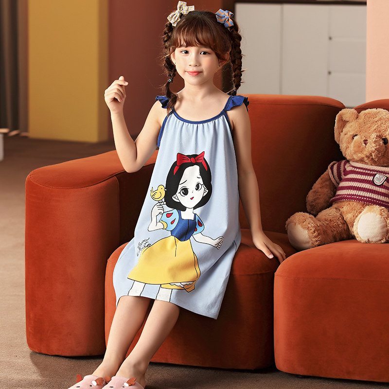 女童吊带连衣裙夏装纯棉薄款洋气女孩童装睡裙护肚家居服儿童睡衣