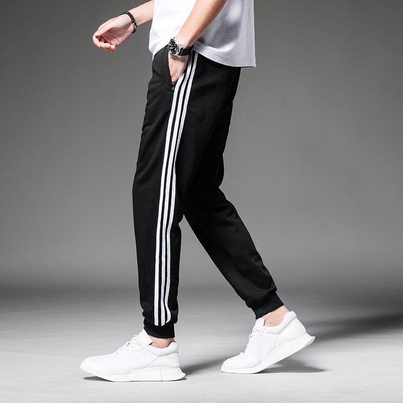 男士运动裤夏季薄款三条杠束脚休闲长裤子男春秋款卫裤束脚针织裤
