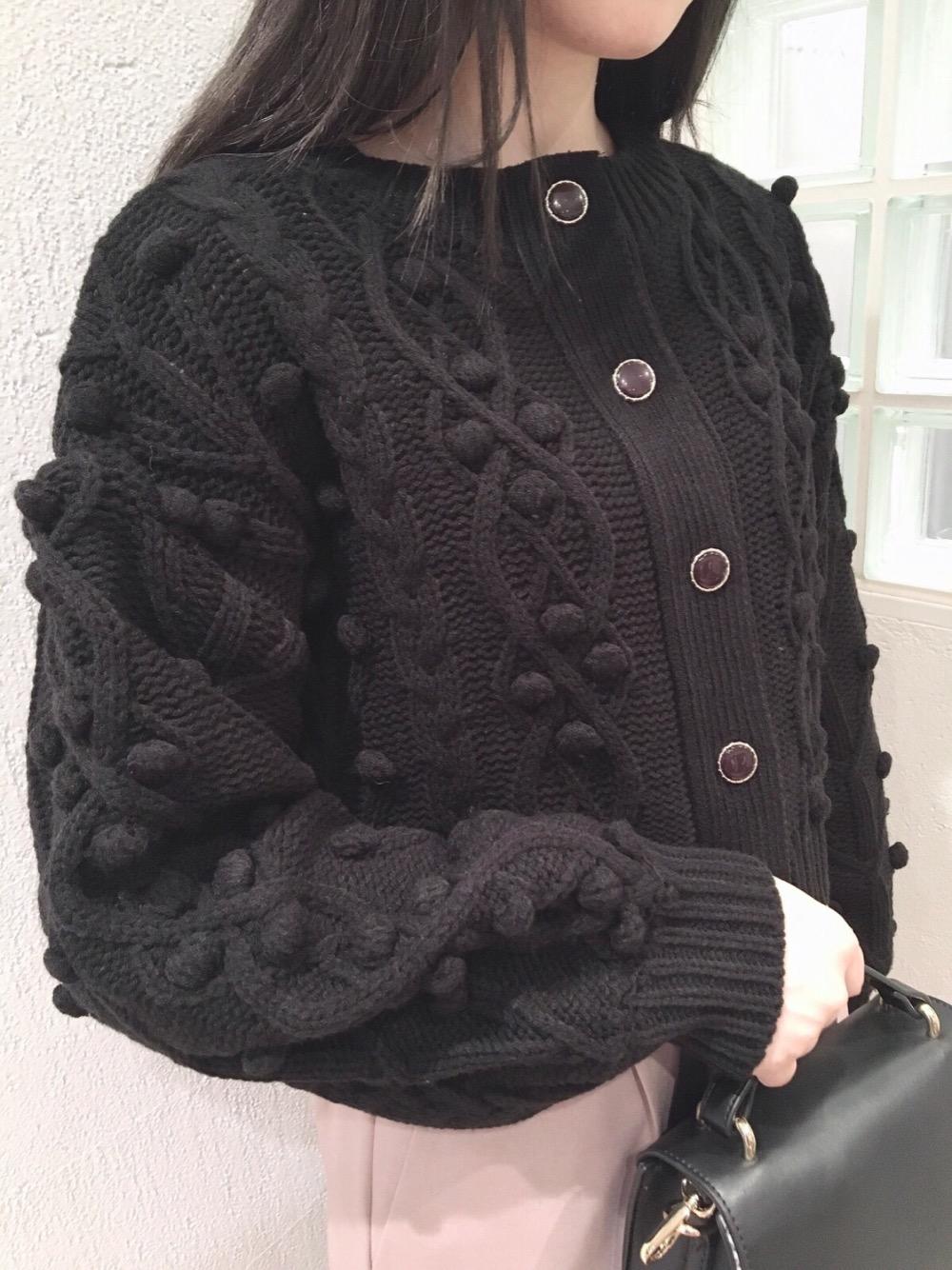 秋冬日系mj麻花菱形花纹豆豆球编织甜美短款复古毛衣开衫外套