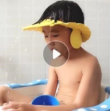 洗浴小孩遮水帽幼儿儿童沐浴帽洗澡宝宝洗头发带帽子婴儿防水护耳_6折