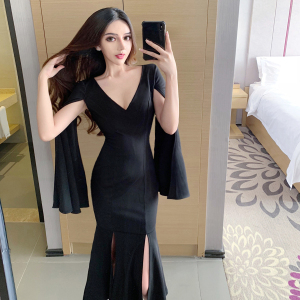 Medium length slim banquet celebrity Dress Small Dress Cape CAPE DRESS