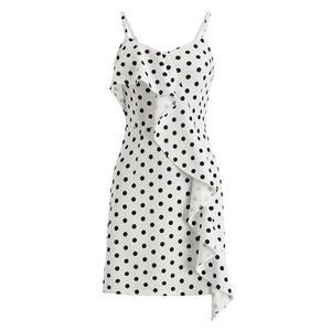 ~Spot ~ real shot ~ New Summer French retro wave point irregular Ruffle suspender dress