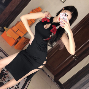 Mid length cheongsam dress with high side split