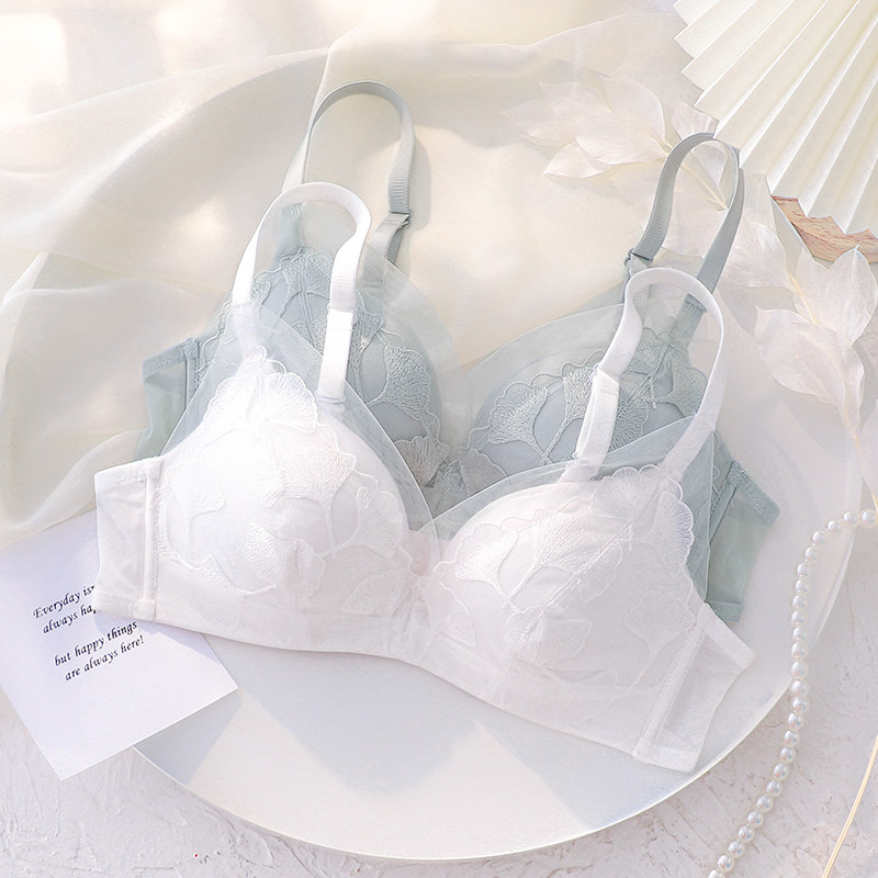 莫代尔内衣女小胸聚拢上托显大白色蕾丝无钢圈收副乳防下垂文胸罩