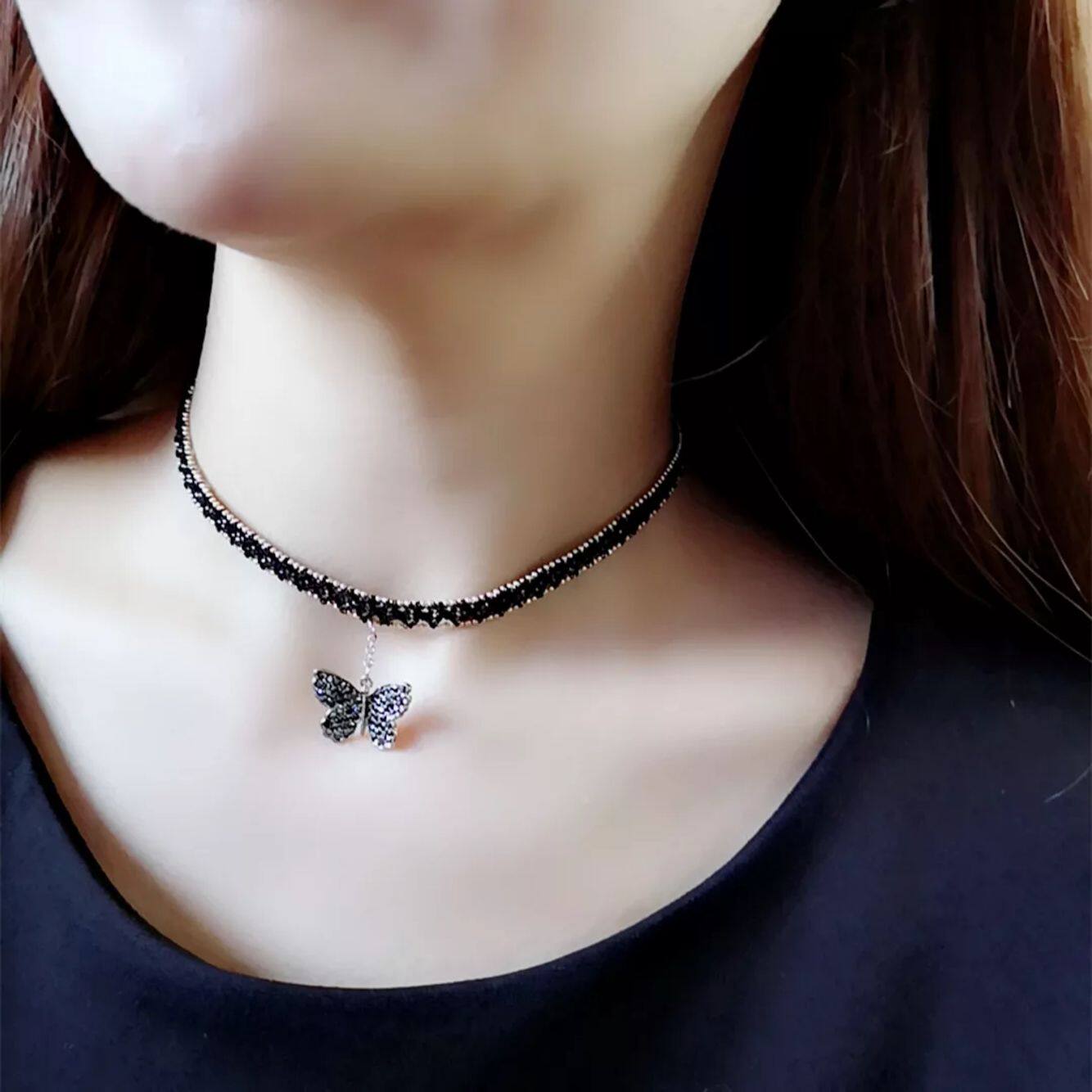 ln蝴蝶chocker短款锁骨链女脖链蕾丝项圈颈带摆件