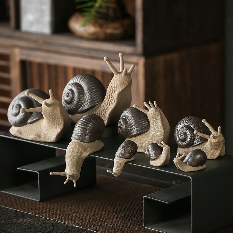 宇轩 创意小蜗牛茶宠摆件陶瓷手工可养茶桌花宠禅意茶具花盆配件
