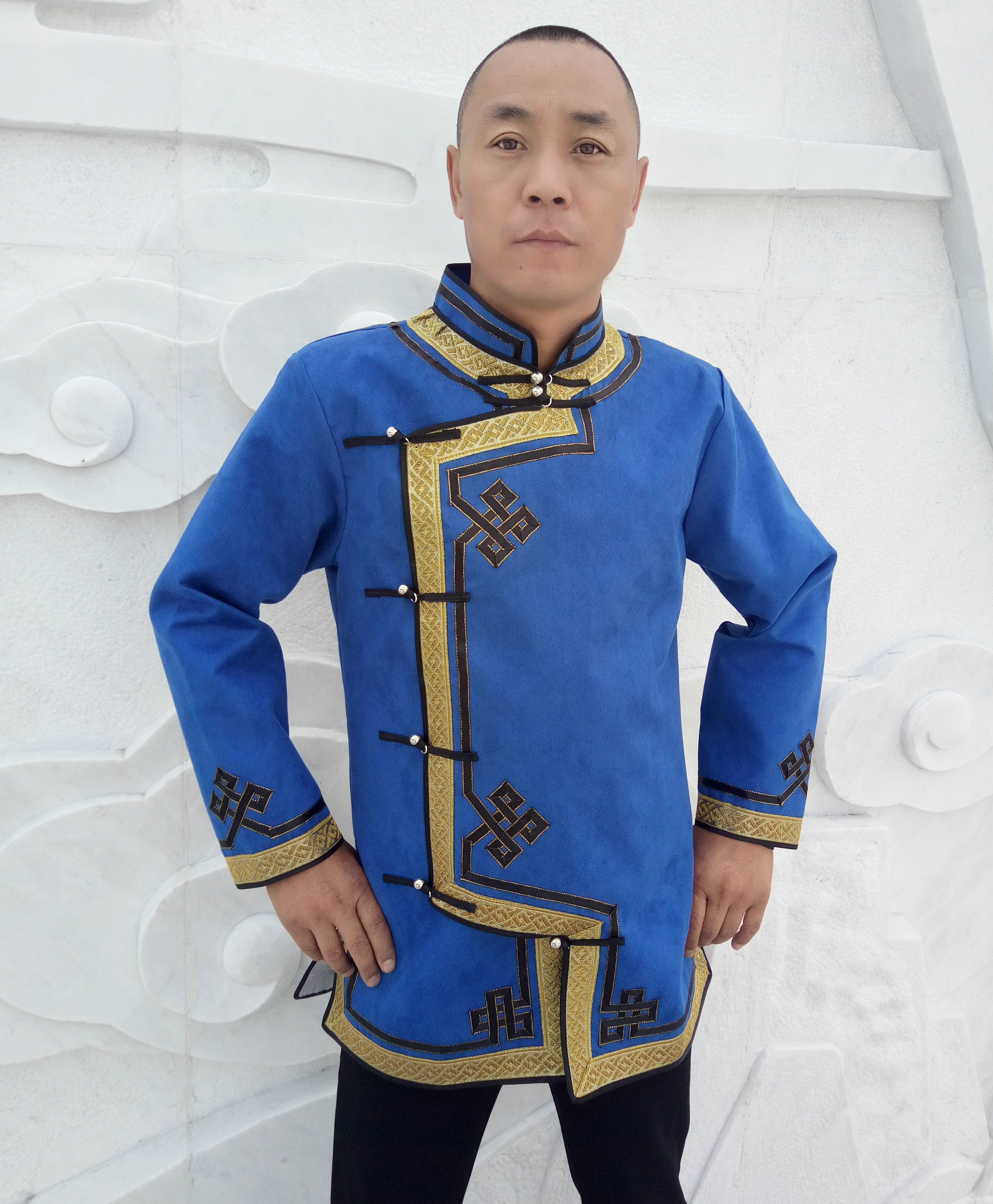 秋冬新款蒙族服装男士成人短款蒙古袍生活装外套蒙古演出服男