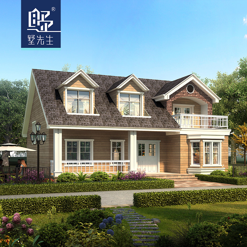 一层半小别墅设计图纸新农村自建房子全套美式施工效果图复式乡村